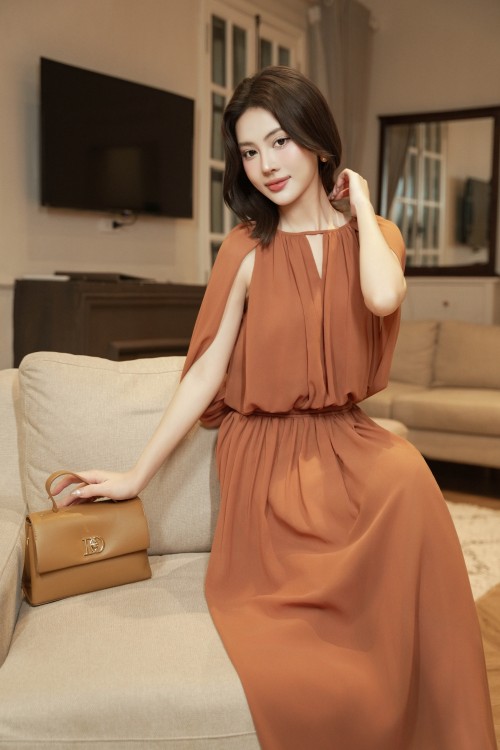 Sixdo Brown Chiffon Flared Skirt